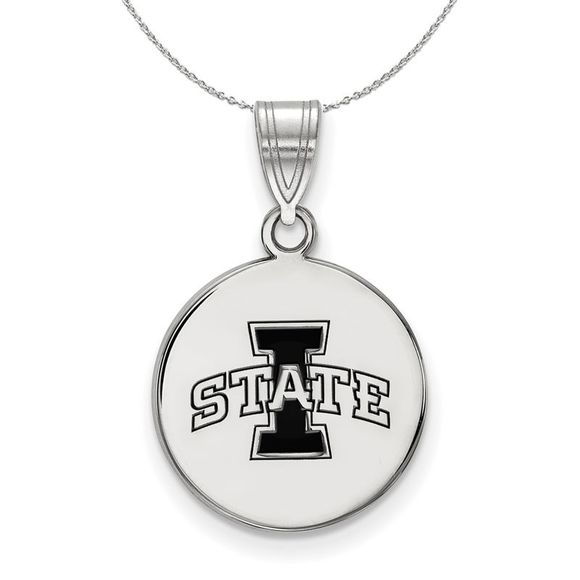 Sterling Silver Iowa State Medium Enamel Disc Necklace - 16 Inch - Picture 1 of 7